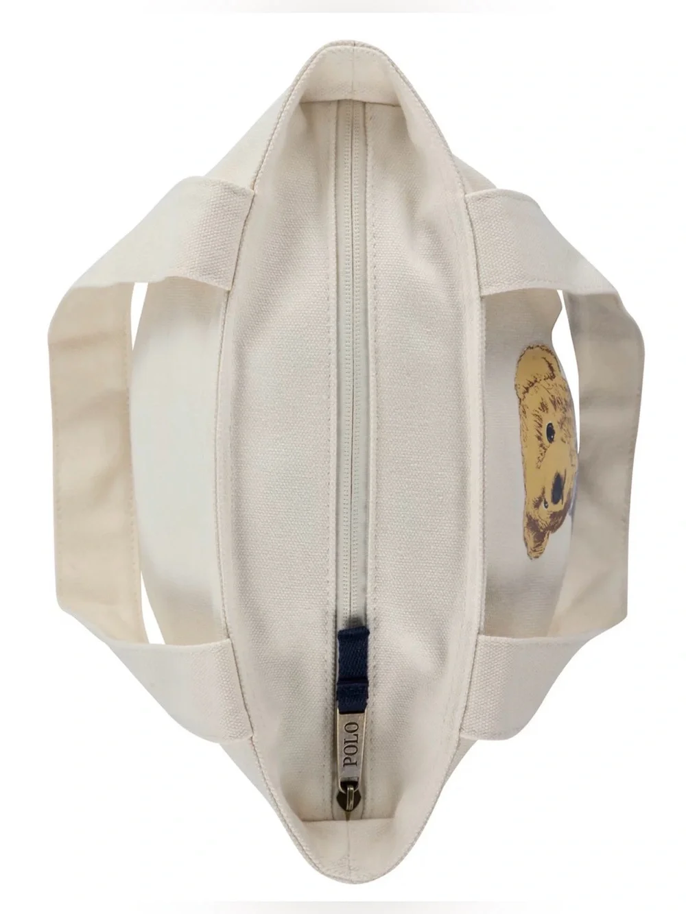 Polo Ralph Lauren Natural FLAG SWEATER BEAR 13.0” Canvas Zip Top Tote Bag